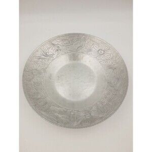 Vintage Hand Forged Aluminum Bowl With Floral Design--Large Centerpiece E.M.P.C.